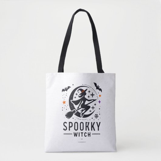 Halloween Spooky Witch Design - Vliegen op Bezem Tote Bag (Voorkant)