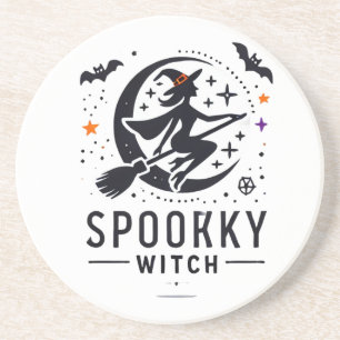 Halloween Spooky Witch Design - Vliegen op Bezem Zandsteen Onderzetter