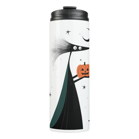 Halloween Spooky Witch en Pumpkin White Thermosbeker (Voorkant)