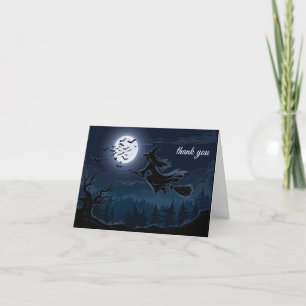 Halloween Spooky Witch Vliegen Over Een Volle Maan Bedankkaart