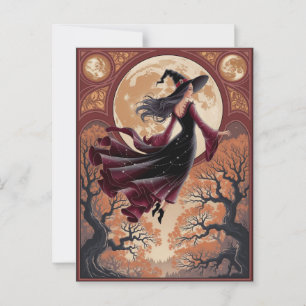 Halloween Spooky Witch Vliegen Over Een Volle Maan Briefkaart