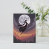 Halloween Spooky Witch Vliegen Over Een Volle Maan Briefkaart (Staand voorkant)