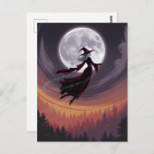 Halloween Spooky Witch Vliegen Over Een Volle Maan Briefkaart (Voorkant / Achterkant)