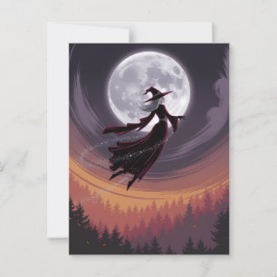 Halloween Spooky Witch Vliegen Over Een Volle Maan Briefkaart