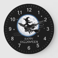 Halloween Spooky Witch Vliegen Over Een Volle Maan