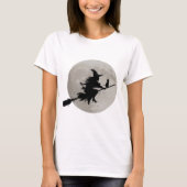 Halloween Spooky Witch Vliegen Over Een Volle Maan T-shirt (Voorkant)