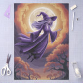 Halloween Spooky Witch Vliegen Over Een Volle Maan Tissuepapier (Craft)