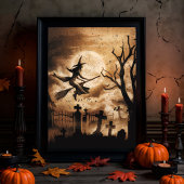 Halloween Spooky Witch Vliegen Over Een Volle Maan Tissuepapier