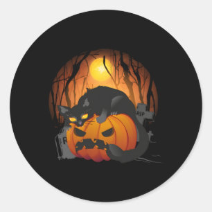 Halloween Spooky Zwart Kat Pompoen Graveyard Eng Ronde Sticker