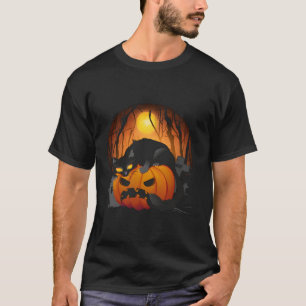Halloween Spooky Zwart Kat Pompoen Graveyard Eng T-shirt