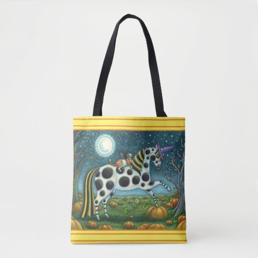 HALLOWEEN SPOTTED PONY AND BAT CAT Whimsical Horse Tote Bag (Voorkant)