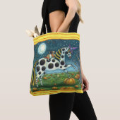 HALLOWEEN SPOTTED PONY AND BAT CAT Whimsical Horse Tote Bag (Dichtbij)