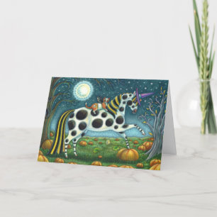 HALLOWEEN SPOTTED PONY & BAT CAT Fantasy Horse Feestdagen Kaart