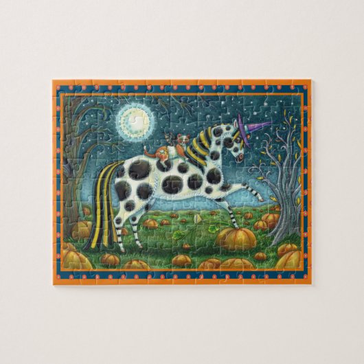 HALLOWEEN SPOTTED PONY & BAT CAT Fantasy Horse Legpuzzel (Horizontaal)