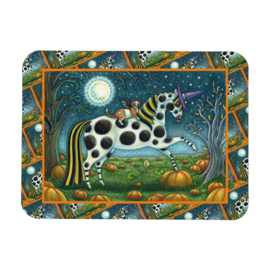 HALLOWEEN SPOTTED PONY & BAT CAT Fantasy Horse Magneet (Horizontaal)
