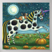HALLOWEEN SPOTTED PONY & BAT CAT Fantasy Horse Poster (Voorkant)
