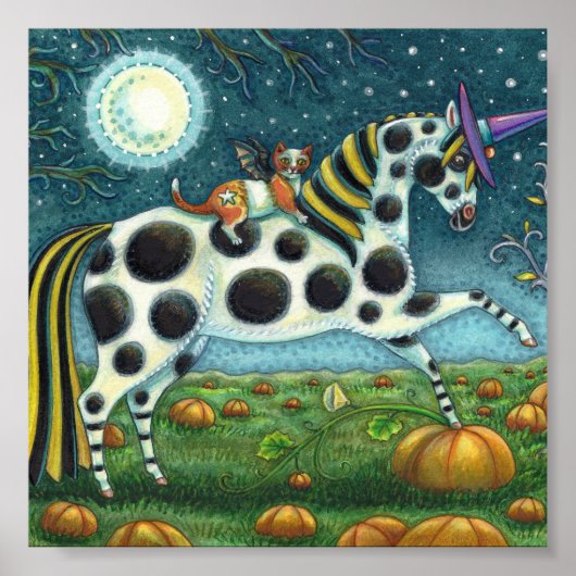 HALLOWEEN SPOTTED PONY & BAT CAT Fantasy Horse Poster (Voorkant)
