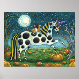 HALLOWEEN SPOTTED PONY & BAT CAT Fantasy Horse Poster