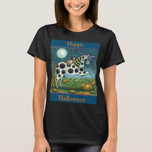 HALLOWEEN SPOTTED PONY & BAT CAT Fantasy Horse T-shirt (Voorkant)