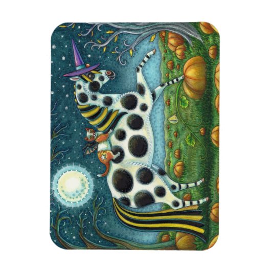 HALLOWEEN SPOTTED PONY & BAT CAT WHIMSICAL HORING MAGNEET (Verticaal)