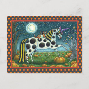 HALLOWEEN SPOTTED PONY & BAT CAT Whimsical Horse H Briefkaart