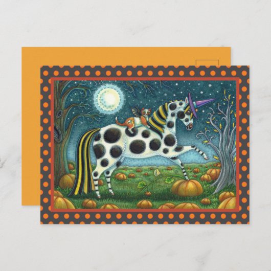HALLOWEEN SPOTTED PONY & BAT CAT Whimsical Horse H Briefkaart (Voorkant / Achterkant)
