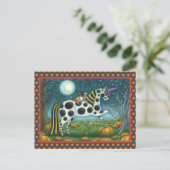 HALLOWEEN SPOTTED PONY & BAT CAT Whimsical Horse H Briefkaart (Staand voorkant)