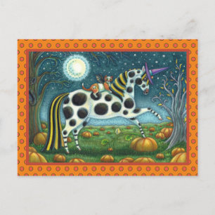 HALLOWEEN SPOTTED PONY & BAT CAT Whimsical Horse H Briefkaart