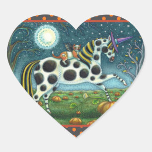 HALLOWEEN SPOTTED PONY & BAT CAT Whimsical Horse H Hart Sticker
