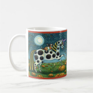 HALLOWEEN SPOTTED PONY & BAT CAT Whimsical Horse H Koffiemok