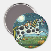 HALLOWEEN SPOTTED PONY & BAT CAT Whimsical Horse H Magneet (Voorkant / Achterkant)
