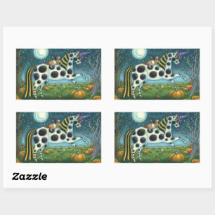 HALLOWEEN SPOTTED PONY & BAT CAT Whimsical Horse H Rechthoekige Sticker