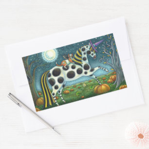 HALLOWEEN SPOTTED PONY & BAT CAT Whimsical Horse H Rechthoekige Sticker