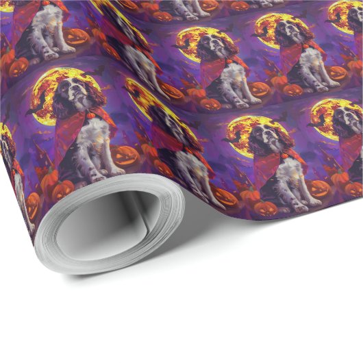 Halloween Springer Spaniel Vampier Pompoenen Eng Cadeaupapier (Rol Hoek)