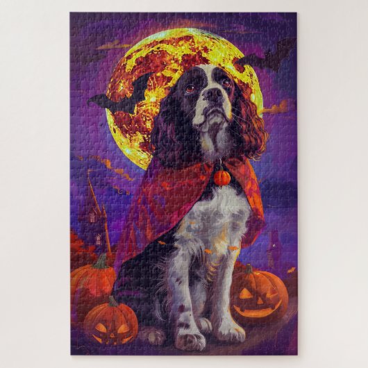 Halloween Springer Spaniel Vampier Pompoenen Eng Legpuzzel (Verticaal)