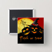 Halloween Square Button/Flying Witch and Pumpkins Vierkante Button 5,1 Cm (Voorkant /achterkant)