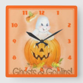 Halloween Square Clock Vierkante Klok (Voorkant)