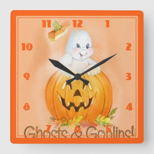 Halloween Square Clock Vierkante Klok (Voorkant)