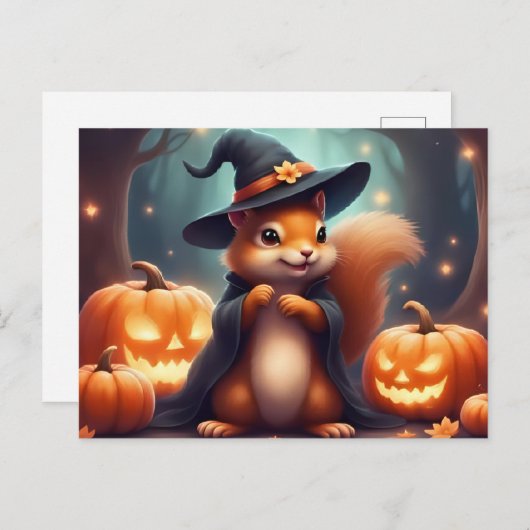 Halloween Squirrel en Jack O'Lantern Feestdagenkaart (Voorkant / Achterkant)