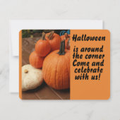 Halloween staat om de hoek, vier pompoenen kaart (Achterkant)