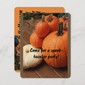 Halloween staat om de hoek, vier pompoenen kaart (Voorkant / Achterkant)