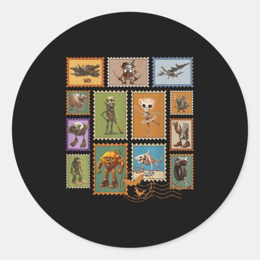 Halloween Stal Stamps Italian Brainrot Zombie  Ronde Sticker (Voorkant)