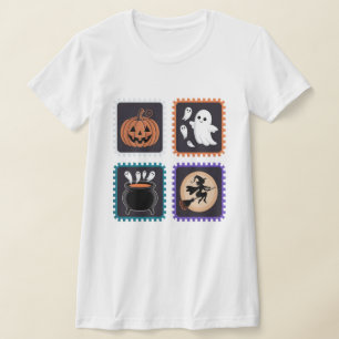 Halloween Stamp Borduurwerk Design – Pompoen, Ghos T-shirt