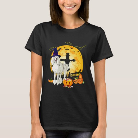 Halloween Standaard Poodle Pompoen Heks T-shirt (Voorkant)