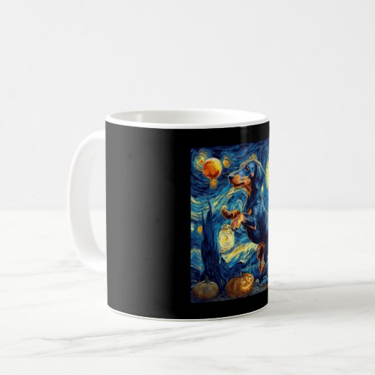 Halloween Starry Night Puppy Dachshund Koffiemok (Voorkant links)
