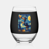 Halloween Starry Night Puppy Dachshund Wijnglas Zonder Voet (Voorkant)
