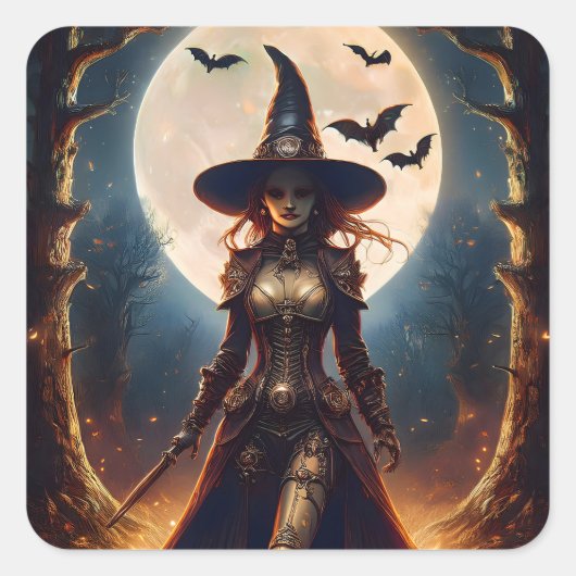 Halloween Steampunk Bosheks Vierkante Sticker (Voorkant)