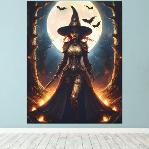 Halloween Steampunk Forest Witch Canvas Afdruk