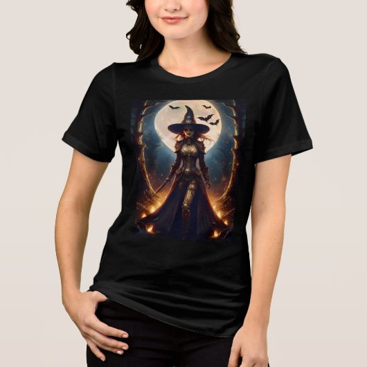 Halloween Steampunk Forest Witch Tri-Blend Shirt (Voorkant)