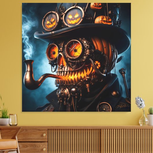 Halloween Steampunk Gothic Jack-O-Lantern Canvas Afdruk (Insitu (Woonkamer))